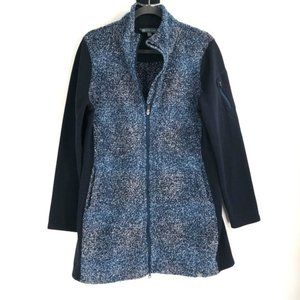 TITLE NINE Wool Blend Jacket Coat Tunic Length Navy Blue Pockets Warm L Large